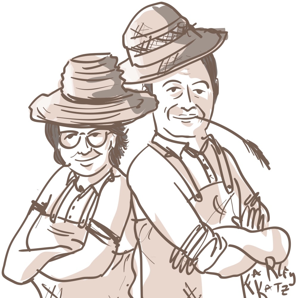 illustration of two farmers standing side by side