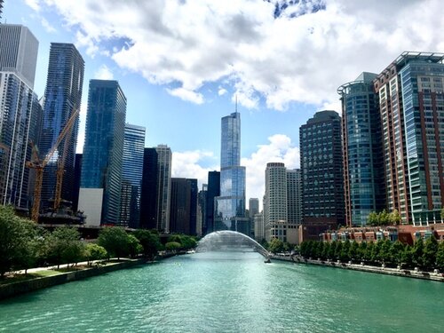 Chicago river and buildings view during the day