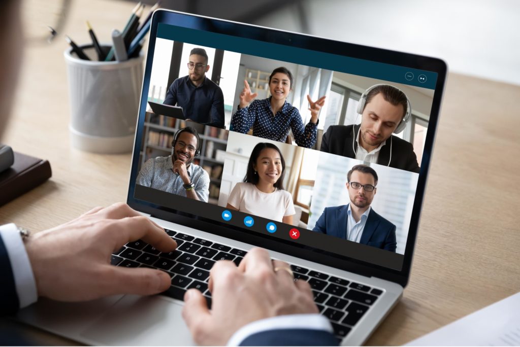 employees in a virtual meeting