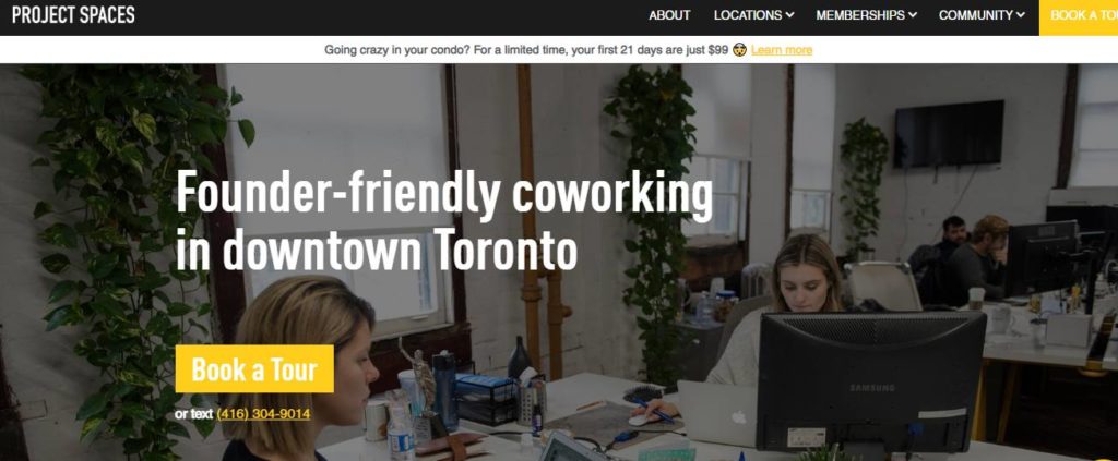 home page of Project spaces coworking space website
