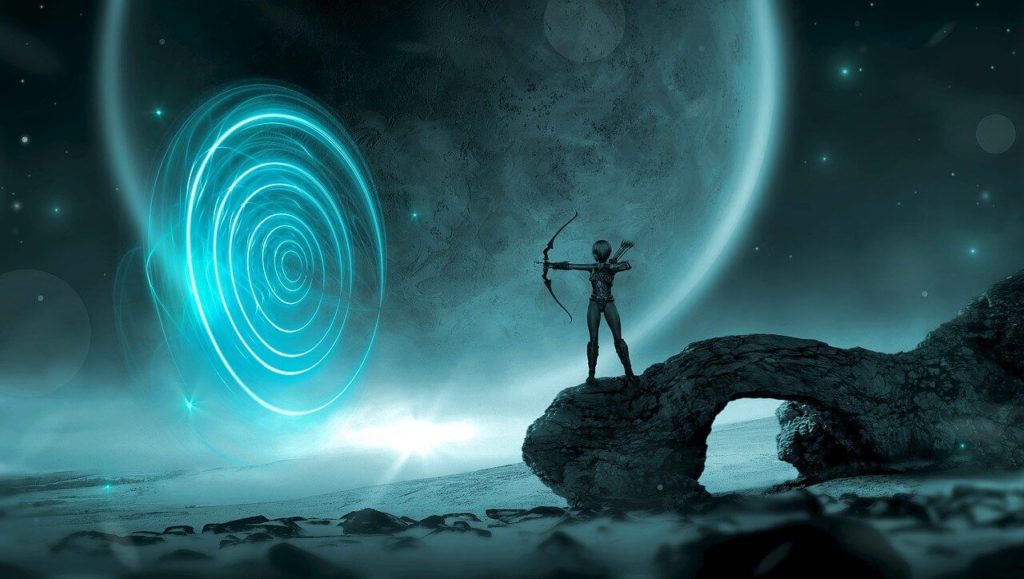 graphic of a fantasy archer aiming at circles made of light in the sky to illustrate the concept of proper targeting to find a job in soho nyc