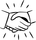A vector graphic of a handshake, illustrating the concept of partnership and cooperation in a corporate environment.