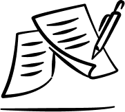 Vector clipart illustrating a pen and paper, symbolizing note-taking and written communication in a simple design.
